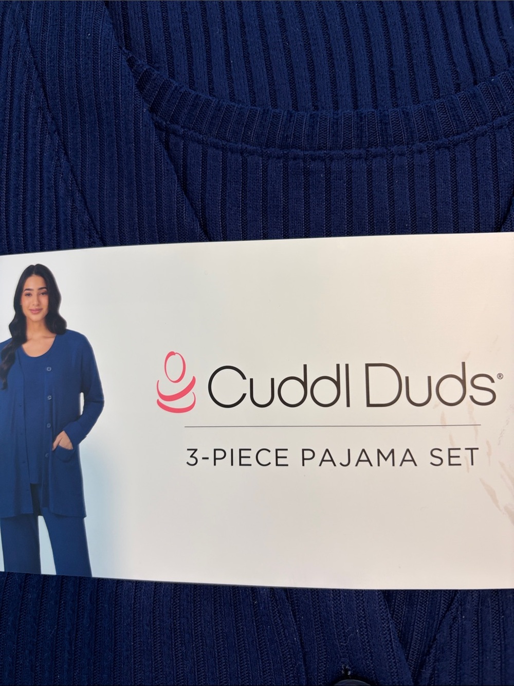 NWT Cuddl Duds ladies 3-Piece Ribbed Pajama Set - Navy Blue
